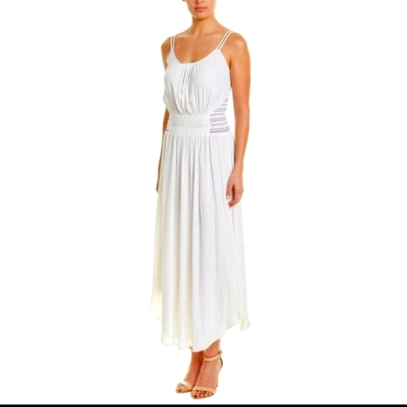 Ramy Brook Coral smocked striped white midi beach  sundress sleeveless Medium - Picture 2 of 10